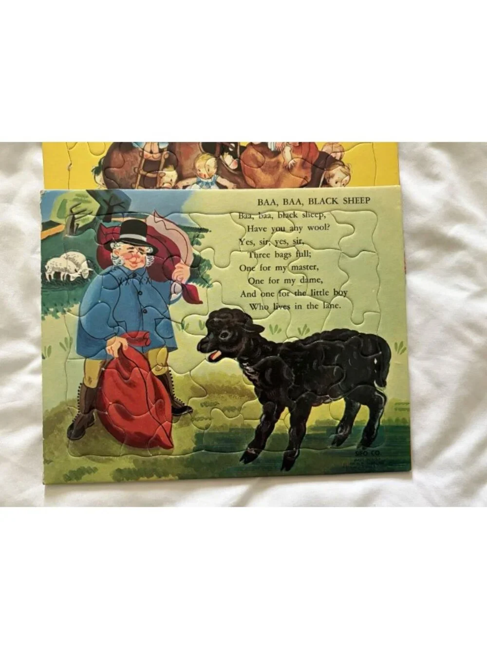 Vntg 1956 SIFO Fiberboard Inlay Puzzles FOUR in Original Box Nursery Rhyme 9Z1